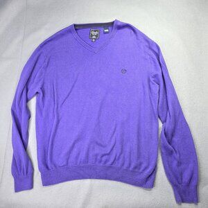 Chaps Sweater Men XL Purple Cashmere Blend Embroidered Logo V-Neck Preppy Office